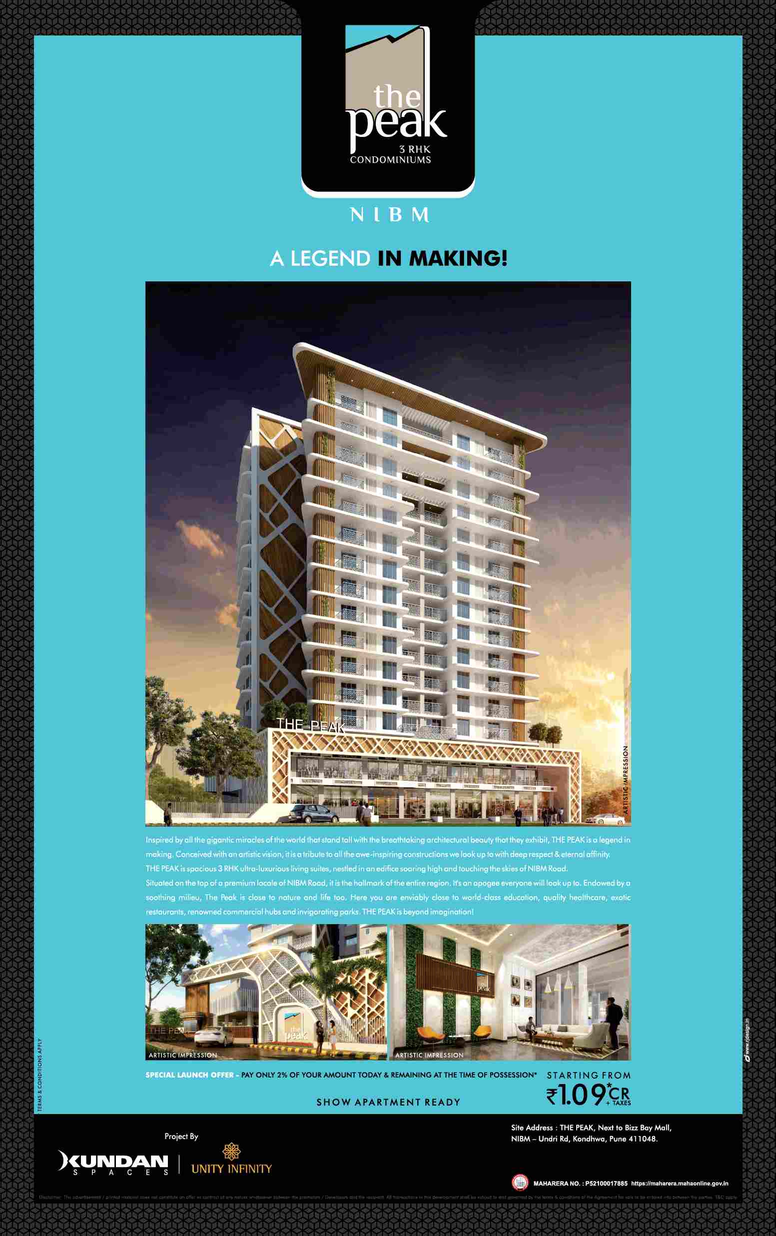 Pay only 2% & remaining on possession at Kundan The Peak in Pune Update